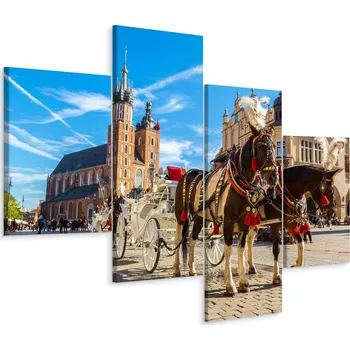 Obraz Obraz tetraptych Krakov Město Kočáry Koně 80x50