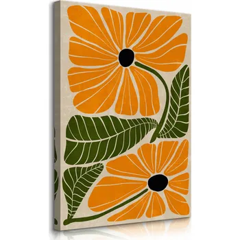 Obraz OBRAZ NA PLÁTNĚ ORANŽOVÉ KVĚTY LISTY STYL BOHO PŘÍRODA 50x70
