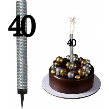 Dortová svíčka Fontána dortový ohňostroj na dort, svíčka XL, topper na narozeniny 40 LET, černá stříbrná
