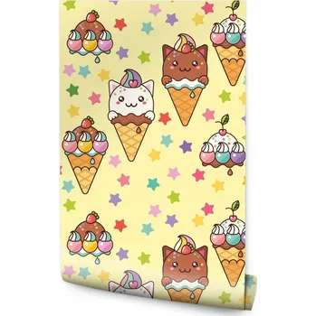 Fototapeta Dětská tapeta Sladkosti Koťátka hvězdičky Barevná