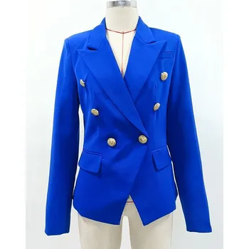 Dámské sako Luxusní dámské sako dvouřadé s knoflíky Barva: Modrá, Velikost: 3XL