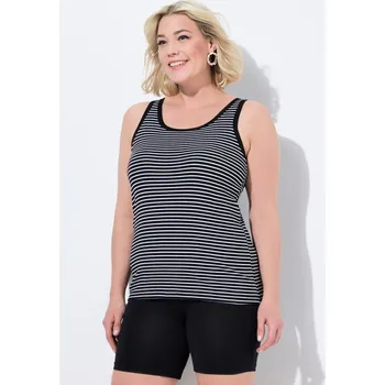 Ulla Popken, Plus size Podprsenkový top, pruhy, kulatý výstřih, bez rukávů, integrovaná podprsenka pro plnoštíhlé nadměrná velikost, 838317100-1132, černý, 58/60, Nadměrné velikosti, Plus size oblečení, Oblečení pro boubelky, Oblečení pro baculky, Oblečen