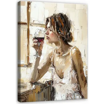 Obraz OBRAZ ŽENA TVÁŘ VÍNO JAKO MALOVANÝ NA PLÁTNĚ NA ZEĎ DO LOŽNICE 60x40