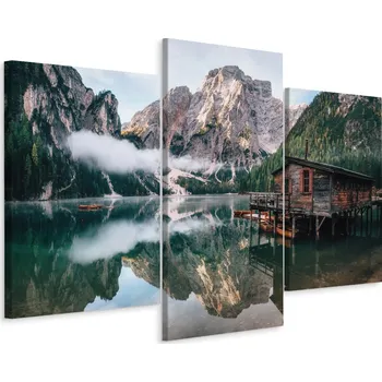 Obraz Obraz TRYPTYCH Jezero Hory Chata Les 3D 60x40