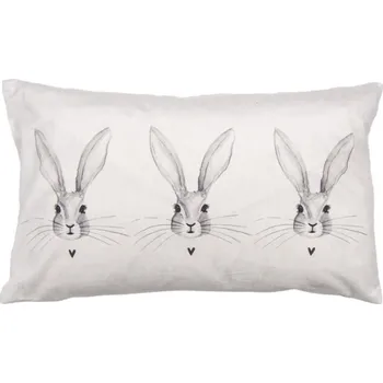 Dekorativní polštářek Béžový obdélníkový povlak na polštář s šedými králíčky Rustic Bunny – 30x50 cm