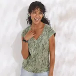 Tričko s výstřihem do V lemovaným macramé a s potiskem khaki/černá 54