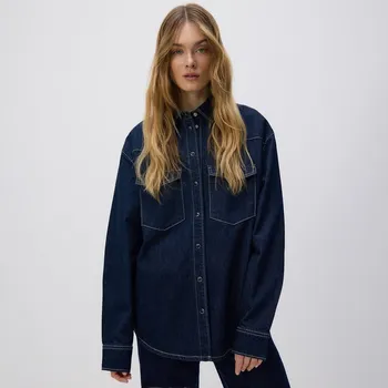 Pánská košile Reserved - Džínová košile oversized - tmavomodrá - 052FK-59J - 052FK-59J-L