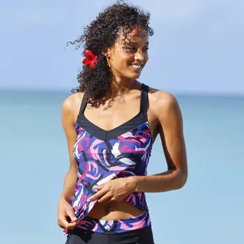 Dámské plavky Plavkový tankiny top Lohena s potiskem modrá/růžová 50