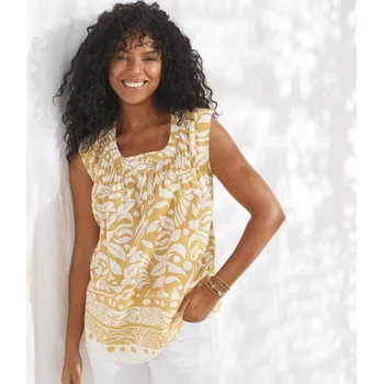 Dámské tričko Rozšířená tunika s potiskem šafránová 38