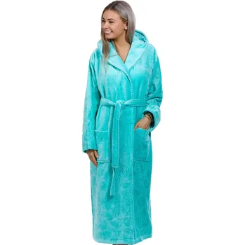 Dámský župan Zelený luxusní dlouhý župan pro ženu z extra froté MOŘSKÝ SVĚT A MUŠLIČKY 1ZF3021 zelená l-xl