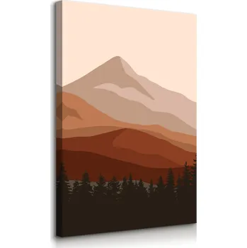 Obraz OBRAZ NA PLÁTNĚ ABSTRAKCE HORY KRAJINA LES STYL BOHO PŘÍRODA 40x50