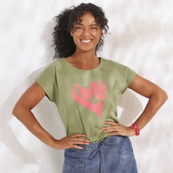 Tričko s potiskem LOVE khaki/růžová 42/44