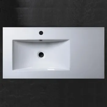 Umyvadlo BESTECO Harp 90 Levé Keramické Zápustné Umyvadlo do Nábytku, 90x46 cm, Asymetrické, Bílá