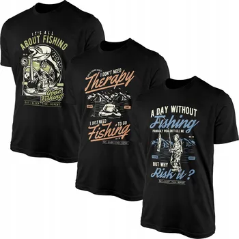 Pánské tričko Pánská trička na ryby Sada 3 x T-shirt Tričko 100% Bavlna 3 ks