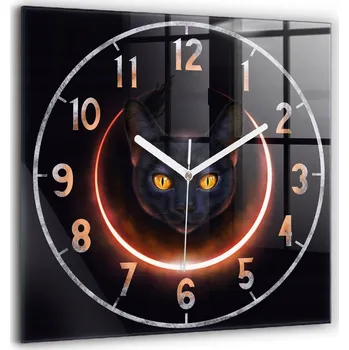 Hodiny Čtvercové Skleněné Nástěnné Hodiny do Obýváku s Grafikou Kouzelná Kočka 60x60 cm