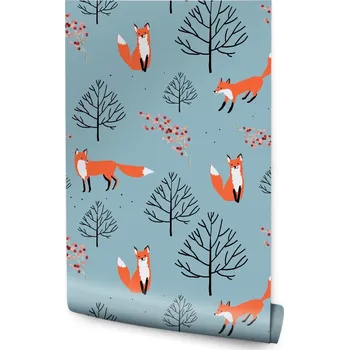 Fototapeta Tapeta do dětského pokoje lišky stromy bobule