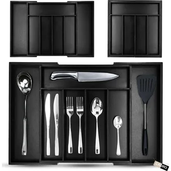 Příborník do zásuvky Organizér do zásuvky na příbory vysouvací černý bambusový organizér 55x37