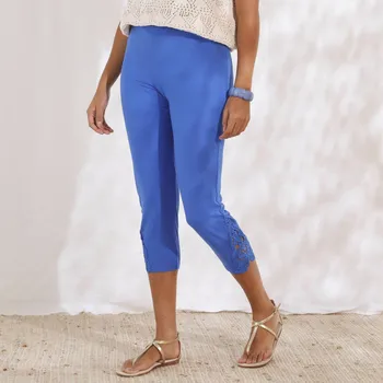 Dámské legíny 3/4 legíny s macramé a pružným pasem modrá 38/40