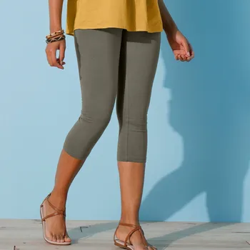 Dámské legíny 3/4 legíny s pružným pasem khaki 38/40