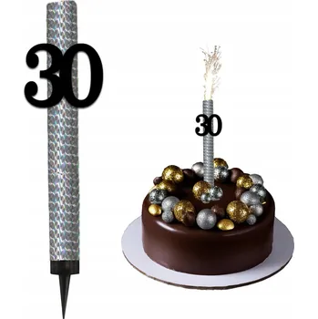 Dortová svíčka Fontána dortový ohňostroj svíčka XL topper k narozeninám 30 LET černá stříbrná