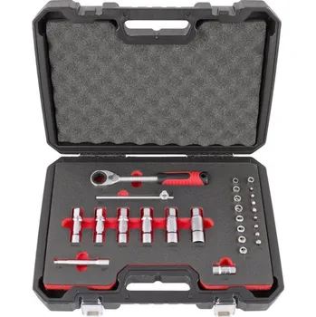 Hlavice s průchozí ráčnou na servis tlumičů McPherson, sada 27 ks - QUATROS QS80427