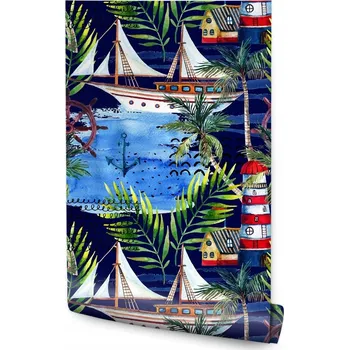 Fototapeta Tapeta Mládežnická Plachetnice AKVAREL Palmy Listy