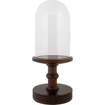 Dóza na potraviny Skleněný poklop na hnědém dřevěném podstavci s vysokou nohou Kai S – 14x34 cm