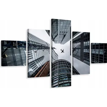 Obraz Pěti dílný obraz MRAKODRAPY Letadlo 3D efekt 200x120 cm