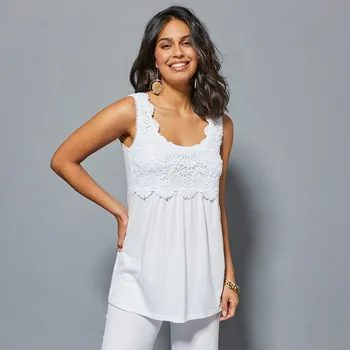 Dámské tričko Dlouhý top s macramé bílá 50