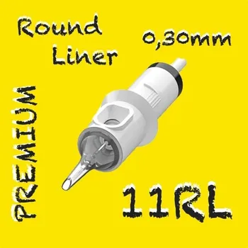 Tetovací jehla 11RL PREMIUM CARTRIDGE 0,30MM ROUND LINER 1KS N2 TETOVACÍ JEHLY