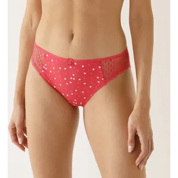 Dámské spodní prádlo Sada 4 kalhotek midi Tropea ze strečového žerzeje s krajkou jednobarevné + s puntíkatý potisk růžová 38/40
