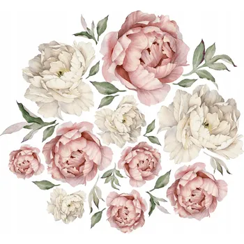 Obraz Samolepky PRO DĚTI Pastelové Pivoňky Květiny Příroda Listy SADA