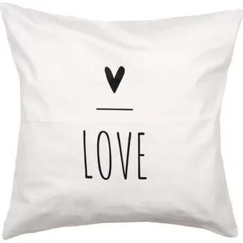 Dekorativní polštářek Bílý povlak na polštář se srdíčky Happy and Smile – 45x45 cm