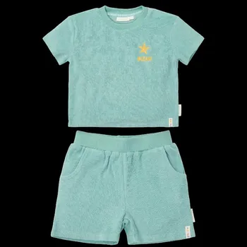 Kojenecká souprava LITTLE DUTCH Tričko a kraťasy Seashells / Stripes Surf Blue vel. 74/80