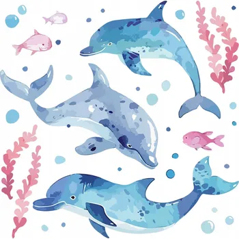 Obraz Samolepky Akvarel Modří Delfíni Podmořský Svět 60x93 cm