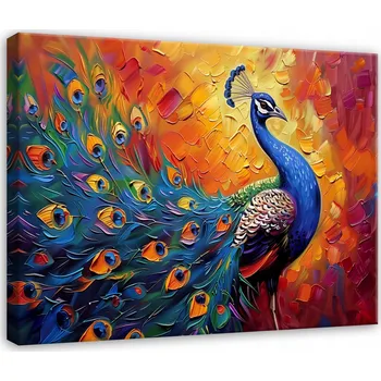 Obraz OBRAZ PÁV BAREVNÝ ABSTRAKCE MODERNÍ NA PLÁTNĚ NA ZEĎ LOŽNICE 60x40