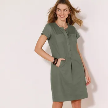 Dámské šaty Krátké keprové šaty s knoflíkovou légou khaki 36