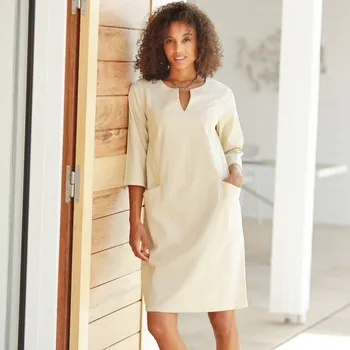 Dámské šaty Rovné šaty s kapsami, ze směsi bavlny a lnu písková 44