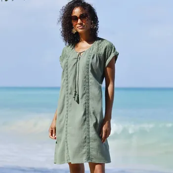 Dámské šaty Kreponové šaty s krajkou a macramé khaki 42