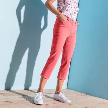 Dámské kalhoty Zeštíhlující capri kalhoty s efektem plochého břicha korálová 38