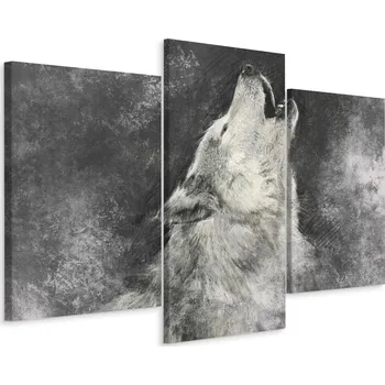 Obraz Obraz Triptych Šedý VLK Portrét Dekorace 3D 60x40