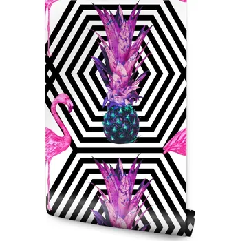 Fototapeta Tapeta s plameňáci a ananasy, moderní design do kuchyně nebo jídelny