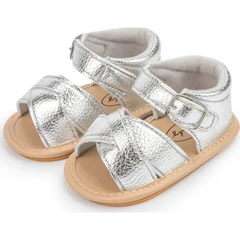 Dívčí obuv Dívčí zavřené sandály s květinou Velikost: 7-12M, Barva (Varianta): Silver stripe