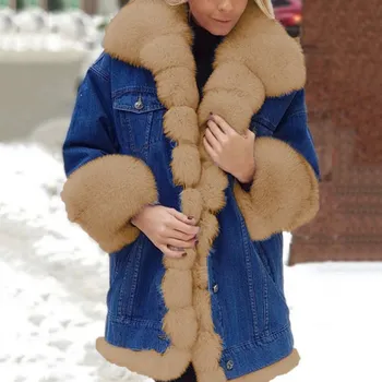 Dámská parka Džínová bunda s kožíškem Barva: Khaki, Velikost: M