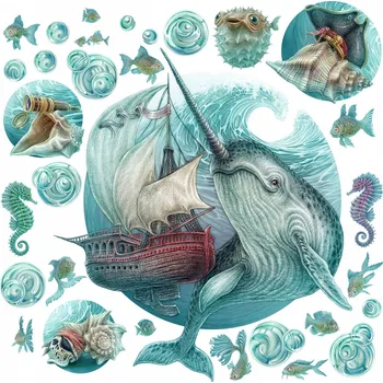 Obraz Dětské Samolepky Pohádkový Podmořský Svět Loď Mořská Zvířata 60x62 cm