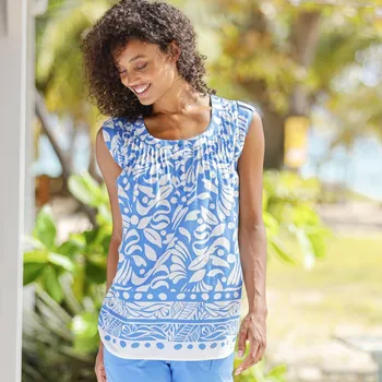 Dámské tričko Rozšířená tunika s potiskem azurová 38