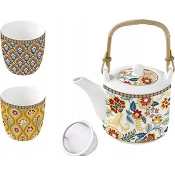 Konvice na čaj Konvička s 2 šálky bílá s květinami 600 ml Easy Life