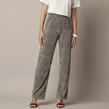 Kalhoty s potiskem, lesklý plisovaný úplet béžová/černá 52