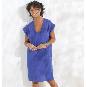 Dámské šaty Kreponové šaty s krajkou a macramé tmavě modrá 44