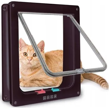 Obraz DVEŘE S KLAPKOU PRO PSA KOČKU KYVNÉ DVEŘE KLAPKA 4 REŽIMY HNĚDÁ S